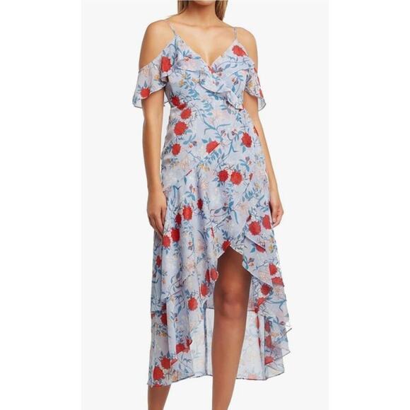 NWT Bardot Womens Floral High-Low Cold Shoulder Wrap Dress 4 Boho Cottagecore - Picture 1 of 12